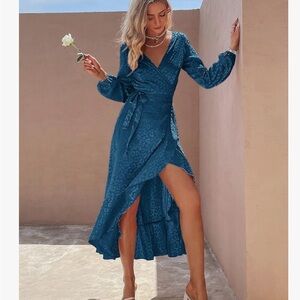 Low V Neck Ruffle Dress Polka Dot Long Beach Wrap Dress